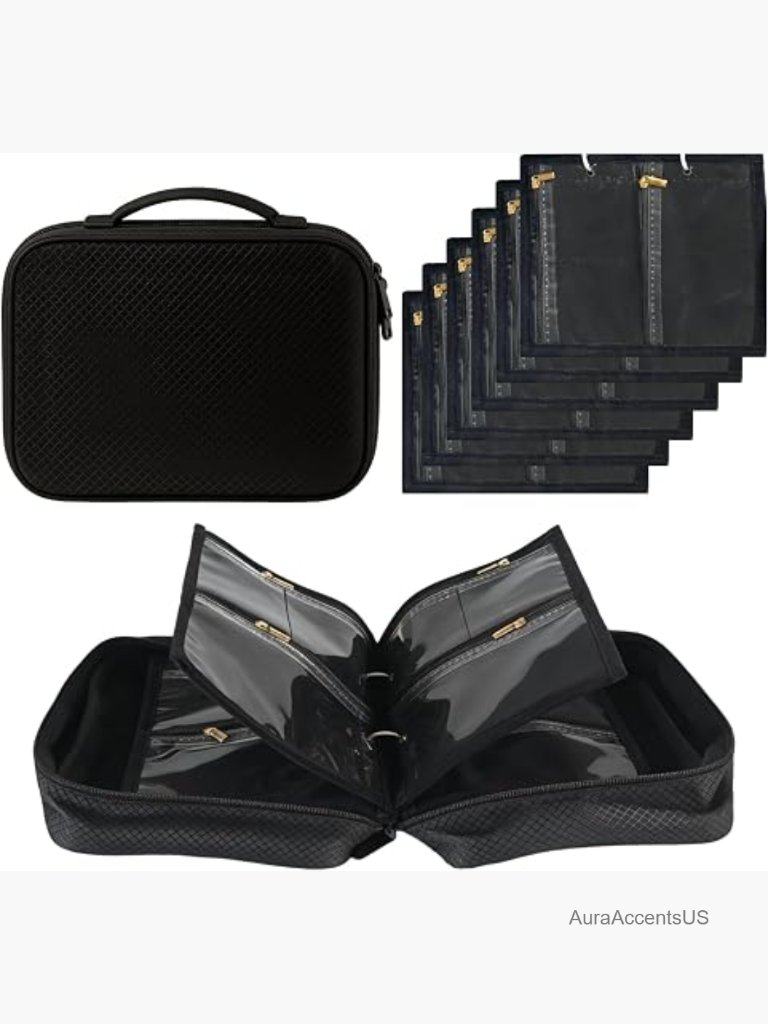 Large Travel Jewelry Organizer Book - 36 Compartments, Ring Binder Storage,